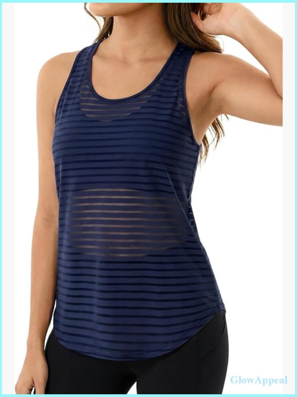Striped Mesh Racerback Tank Top Sleeveless Athletic Gym Shirt